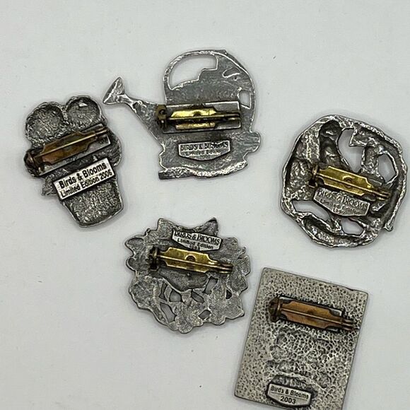 Birds & Bloom Pewter Lot of brooches - Picture 1 of 3